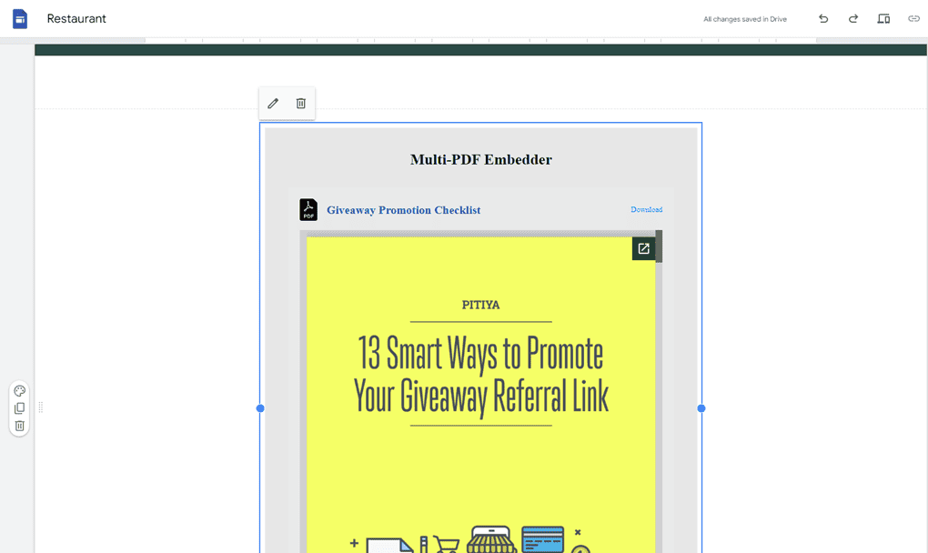 PDF in Google Sites page editor