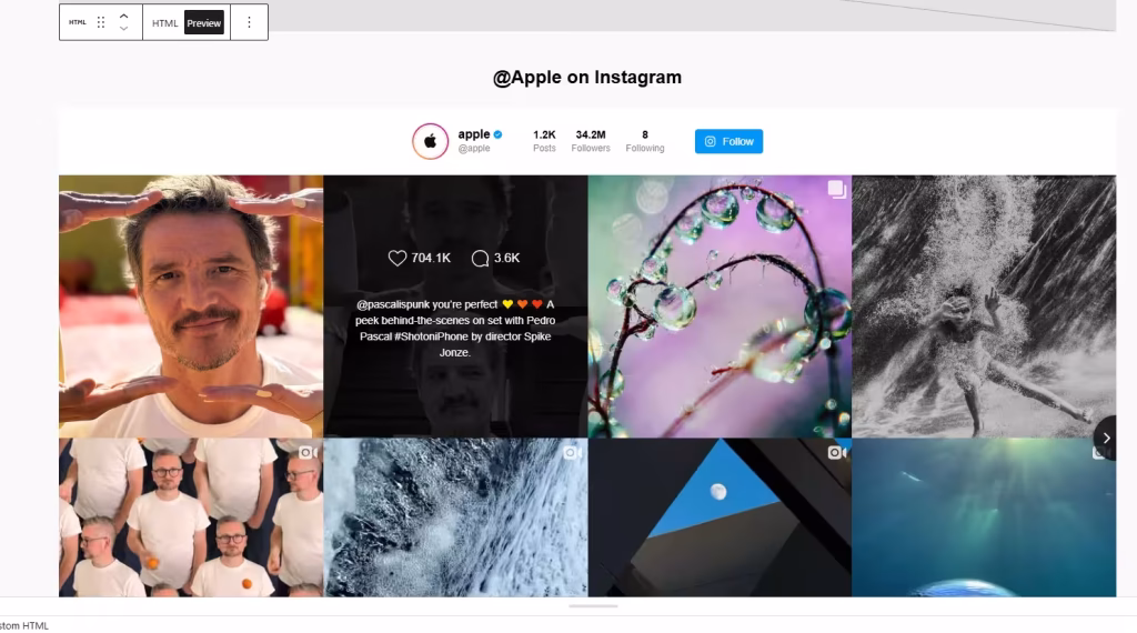 Instagram widget embedded preview