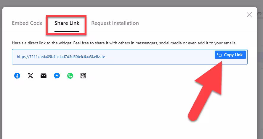 Instagram widget share link