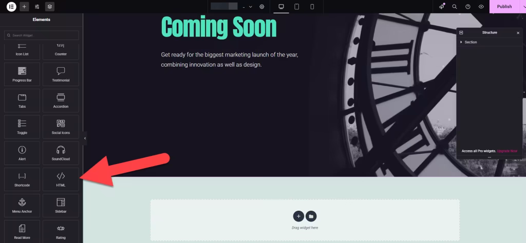 HTML widget in Elementor