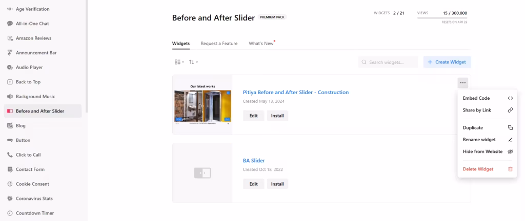 Manage Before And After Sliders