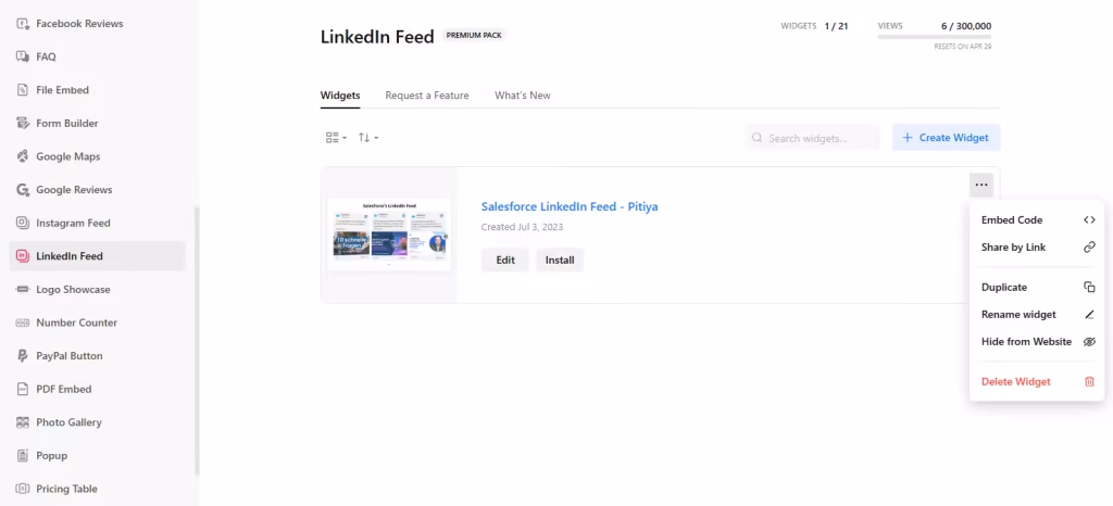 Manage LinkedIn Feed Widgets