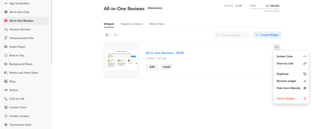 Manage Review Widgets