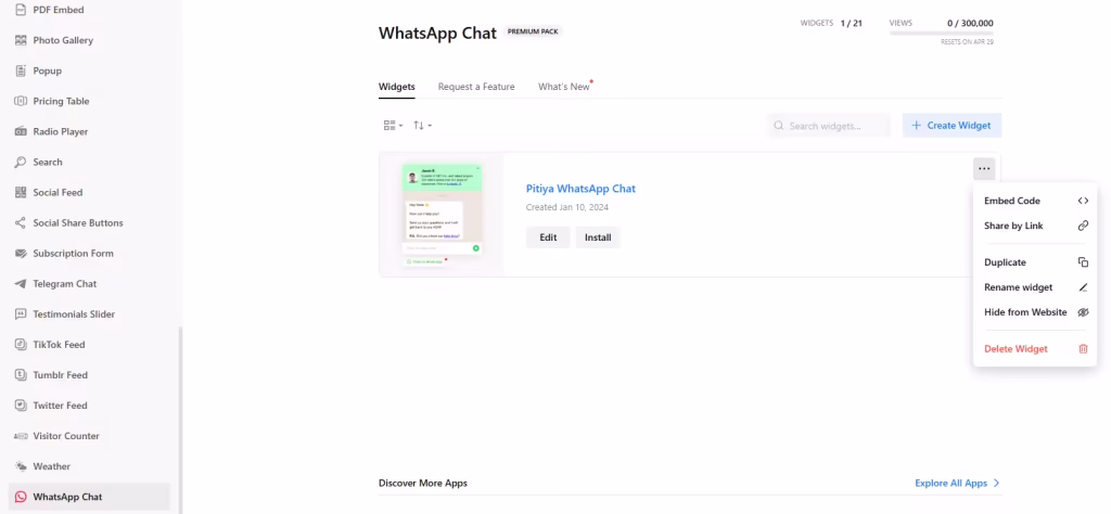 Manage WhatsApp Chat widget