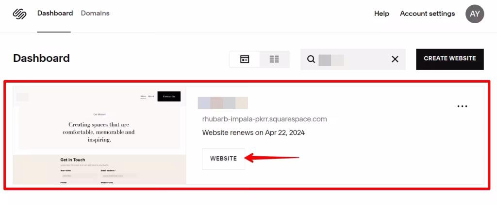 Squarespace Website Dashboard
