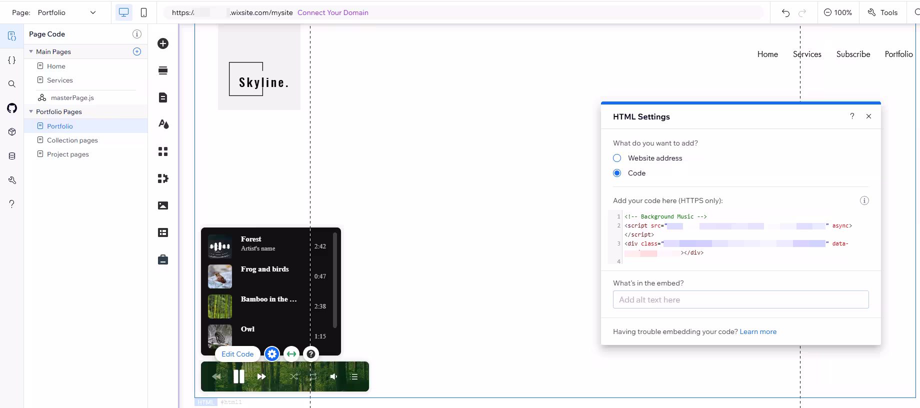 Wix Background Audio