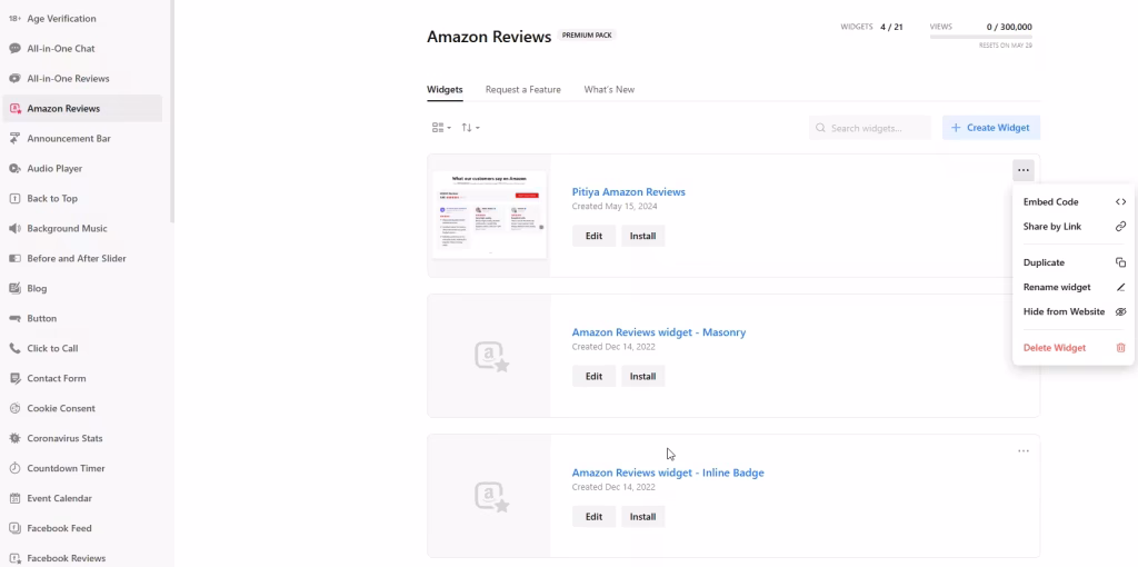 Manage Amazon Review Widgets