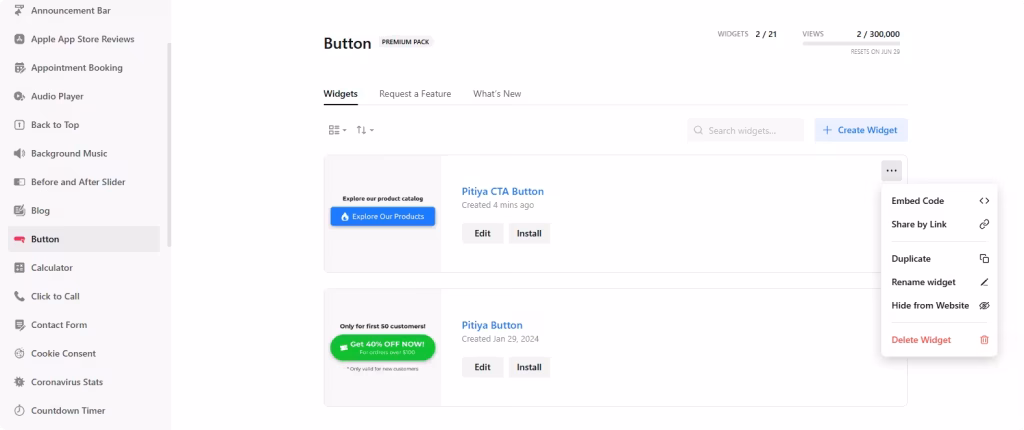 Manage buttons