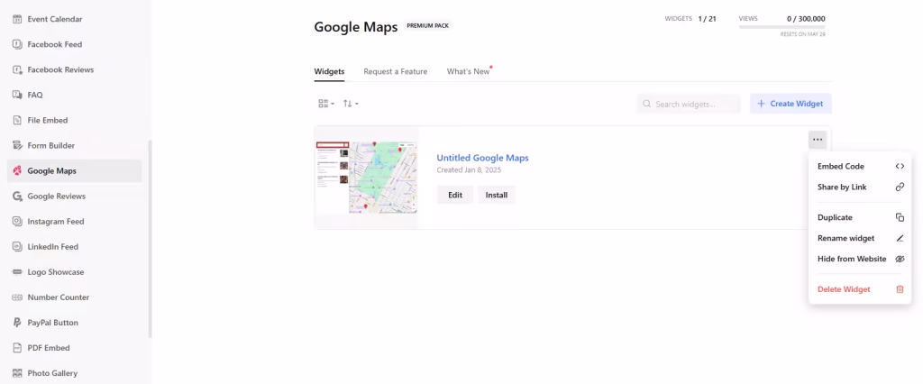 Manage Google Maps Widgets