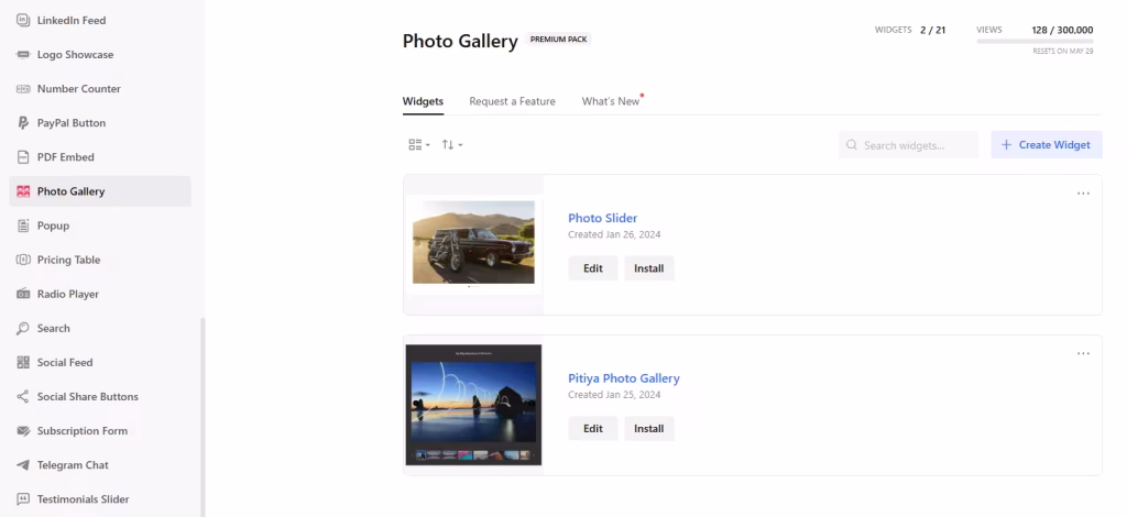 Manage photo galleries