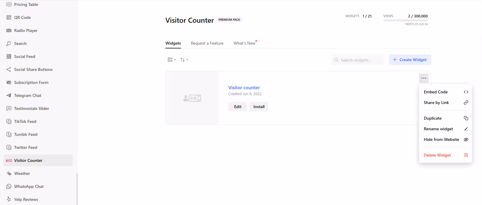 Manage Visitor Counter Widgets