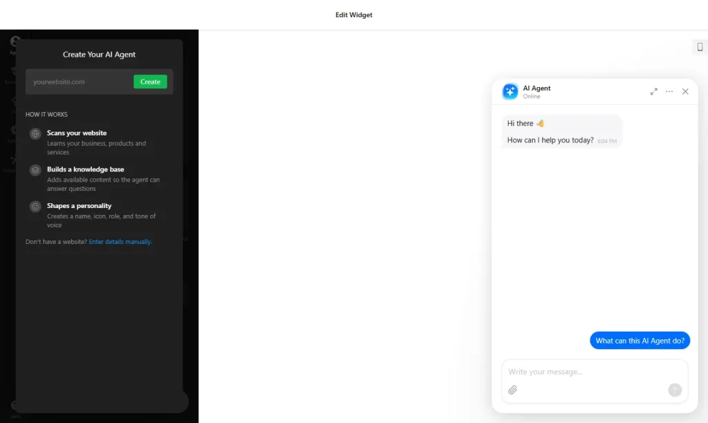 AI Chatbot builder: enter your website to create an AI agent