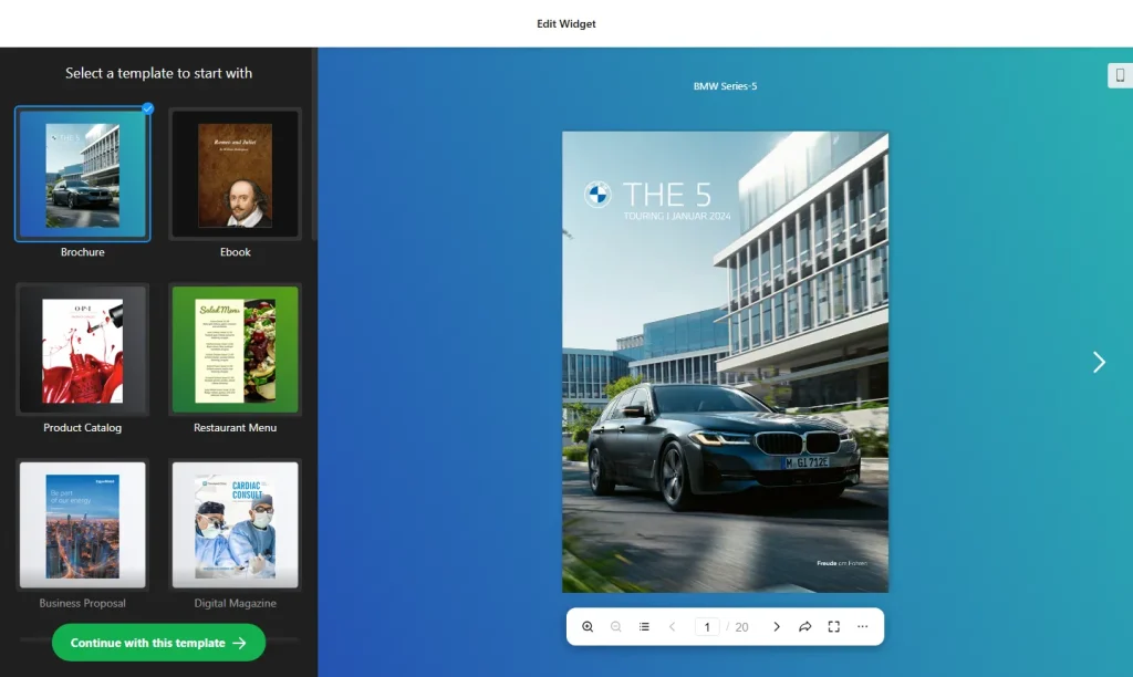 Flipbook widget builder with PDF flipbook templates