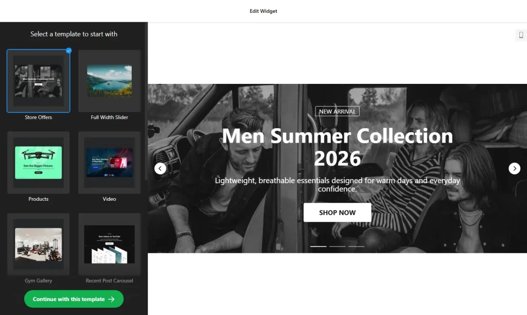 Image slider widget builder with slider templates