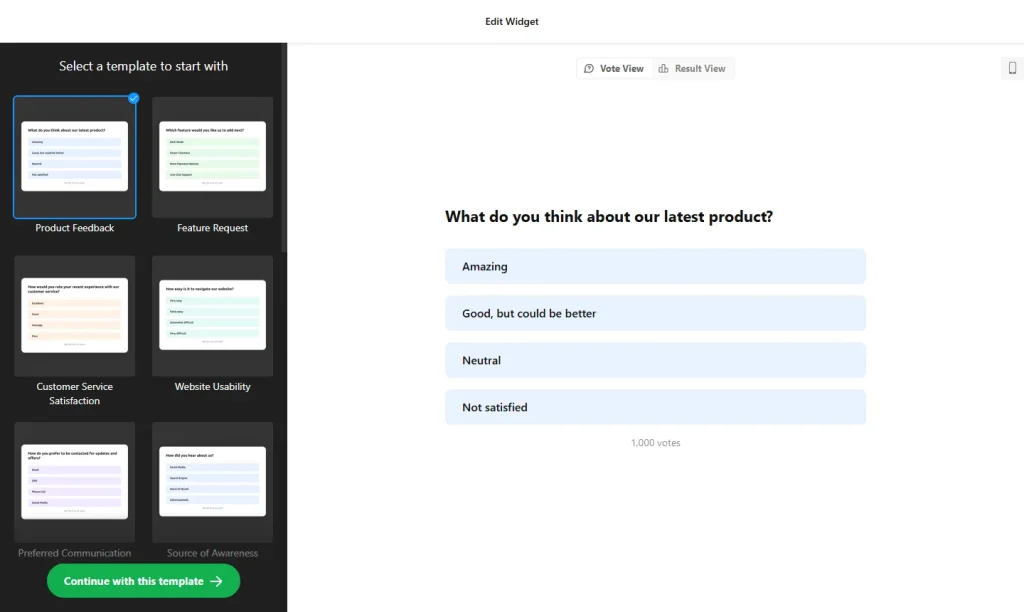 Poll widget builder with poll templates