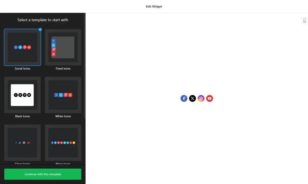 Social media icons widget builder with icon templates