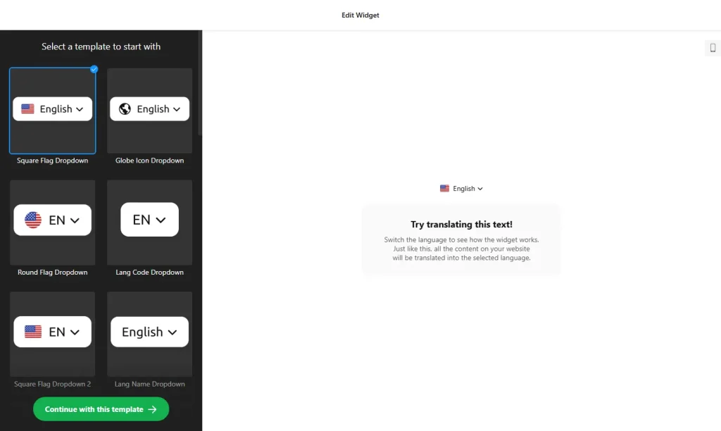 Website translator widget builder with language switcher templates